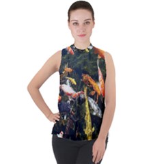 Koi Pond 3d Fish Mock Neck Chiffon Sleeveless Top by Grandong