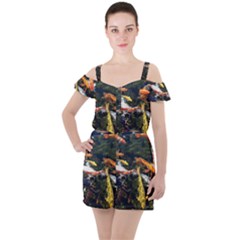 Koi Pond 3d Fish Ruffle Cut Out Chiffon Playsuit by Grandong