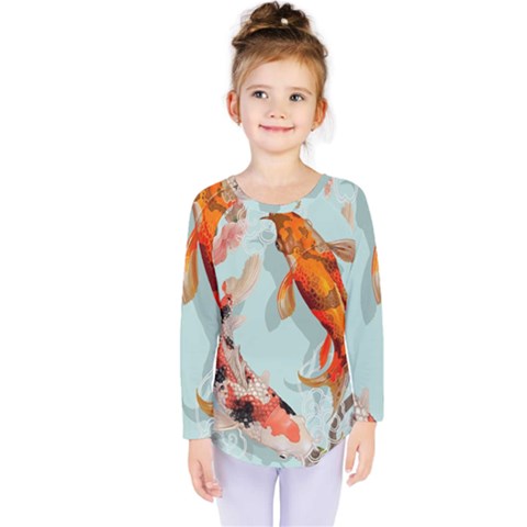 Koi Fish Kids  Long Sleeve T-shirt by Grandong