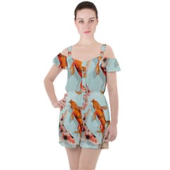 Koi Fish Ruffle Cut Out Chiffon Playsuit by Grandong