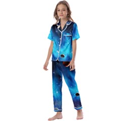 3d Universe Space Star Planet Kids  Satin Short Sleeve Pajamas Set by Grandong