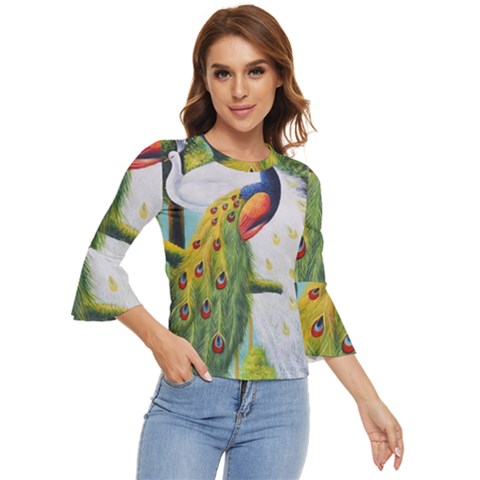 Peacock Art Bell Sleeve Top by Grandong