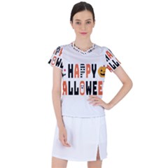 Happy Halloween Slot Text Orange Women s Sports Top by Sarkoni