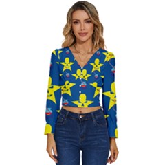 Blue Yellow October 31 Halloween Long Sleeve V-neck Top by Ndabl3x