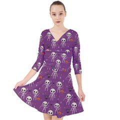 Skull Halloween Pattern Quarter Sleeve Front Wrap Dress by Ndabl3x
