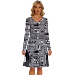 Boombox Long Sleeve Dress With Pocket by Sarkoni