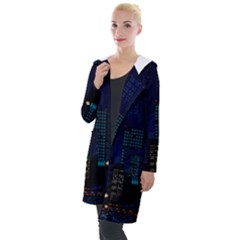 Pixel Art Night City Japan Hooded Pocket Cardigan by Sarkoni