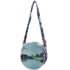 Japanese Themed Pixel Art The Urban And Rural Side Of Japan Crossbody Circle Bag by Sarkoni