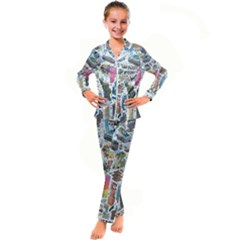 City Pattern Pixel Art Japan Kids  Satin Long Sleeve Pajamas Set by Sarkoni