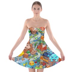 Pixel Art Retro Video Game Strapless Bra Top Dress by Sarkoni