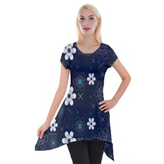 Flower Pattern Texture Short Sleeve Side Drop Tunic by Grandong