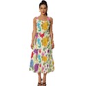 Colorful Flower Abstract Pattern Square Neckline Tiered Midi Dress View1