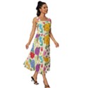 Colorful Flower Abstract Pattern Square Neckline Tiered Midi Dress View3