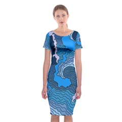 Blue Moving Texture Abstract Texture Classic Short Sleeve Midi Dress by Grandong