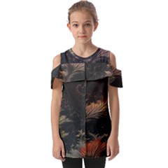 Fractal Digital Art Pattern Fold Over Open Sleeve Top by Grandong