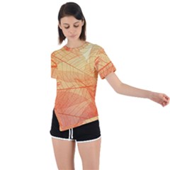 Abstract Texture Of Colorful Bright Pattern Transparent Leaves Orange And Yellow Color Asymmetrical Short Sleeve Sports T-shirt by Grandong