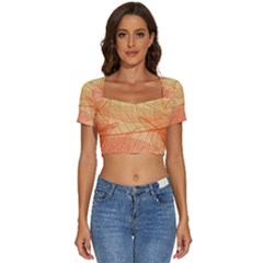 Abstract Texture Of Colorful Bright Pattern Transparent Leaves Orange And Yellow Color Short Sleeve Square Neckline Crop Top  by Grandong