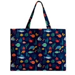 Fish Sea Animals Pattern Zipper Mini Tote Bag by Ndabl3x