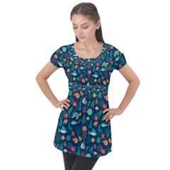 Fish Sea Animals Pattern Puff Sleeve Tunic Top by Ndabl3x