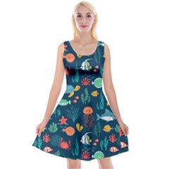 Fish Sea Animals Pattern Reversible Velvet Sleeveless Dress by Ndabl3x