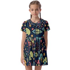 Alien Rocket Space Aesthetic Kids  Asymmetric Collar Dress by Ndabl3x