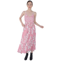 Pink Texture With White Flowers, Pink Floral Background Tie Back Maxi Dress by nateshop