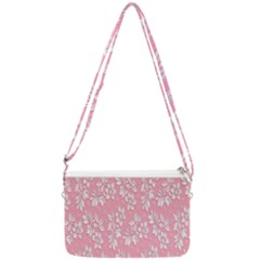 Pink Texture With White Flowers, Pink Floral Background Double Gusset Crossbody Bag by nateshop