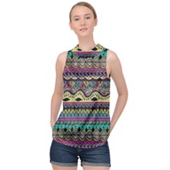 Aztec Design High Neck Satin Top by nateshop