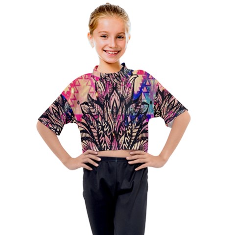 Aztec Flower Galaxy Kids Mock Neck T-shirt by nateshop