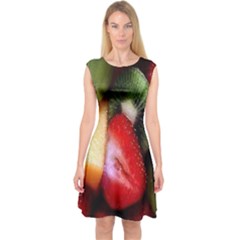 Fruits, Food, Green, Red, Strawberry, Yellow Capsleeve Midi Dress by nateshop