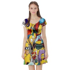 The Simpsons, Cartoon, Crazy, Dope Short Sleeve Skater Dress by nateshop