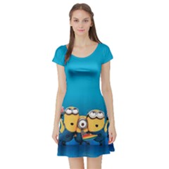 Minions, Blue, Cartoon, Cute, Friends Short Sleeve Skater Dress by nateshop