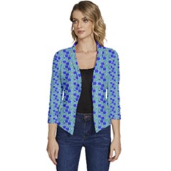 Skyblue Floral Women s Casual 3/4 Sleeve Spring Jacket by Sparkle