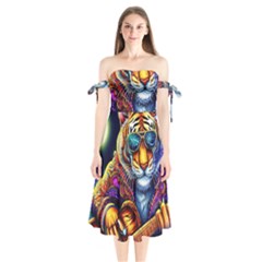 Tiger Rockingstar Shoulder Tie Bardot Midi Dress by Sparkle