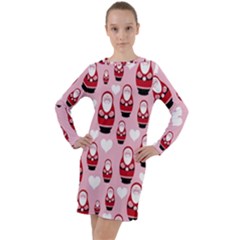 Christmas Santa Pattern Long Sleeve Hoodie Dress by Grandong