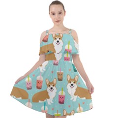 Welsh Corgis Dog Boba Tea Bubble Tea Cute Kawaii Cut Out Shoulders Chiffon Dress by Grandong