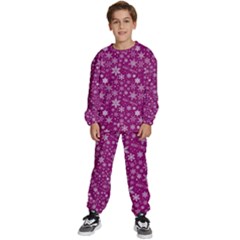 Purple Christmas Pattern Kids  Sweatshirt Set by Grandong