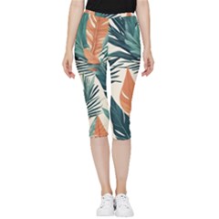 Colorful Tropical Leaf Inside Out Lightweight Velour Capri Leggings  by Jack14