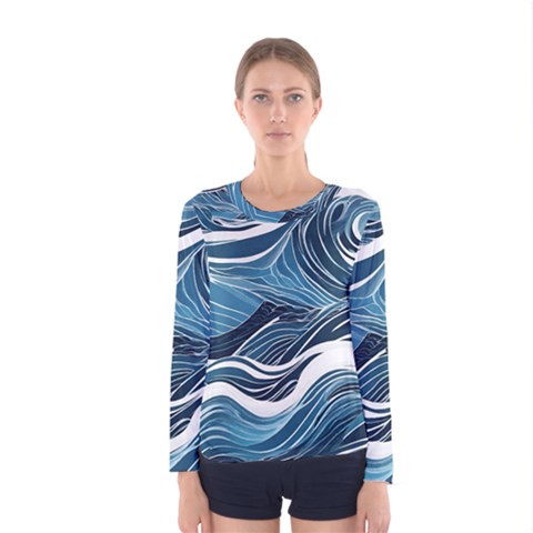 Abstract Blue Ocean Wave Women s Long Sleeve T-shirt by Jack14