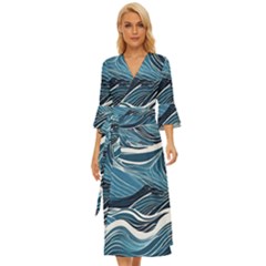 Abstract Blue Ocean Wave Midsummer Wrap Dress by Jack14