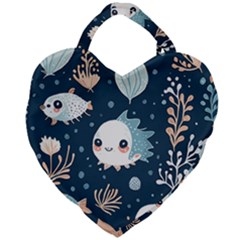 Fish Pattern Giant Heart Shaped Tote by Valentinaart