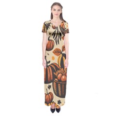 Thanksgiving Pattern Short Sleeve Maxi Dress by Valentinaart