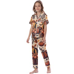 Thanksgiving Pattern Kids  Satin Short Sleeve Pajamas Set by Valentinaart