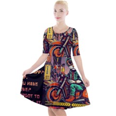 A Little Cat Quarter Sleeve A-line Dress by Internationalstore