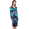 Aesthetic art  Long Sleeve V-Neck Bodycon Dress  View3