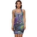 Abstract Blossoms  Sleeveless Wide Square Neckline Ruched Bodycon Dress View1