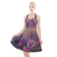 Floral Blossoms  Halter Party Swing Dress  by Internationalstore