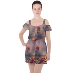 Floral Blossoms  Ruffle Cut Out Chiffon Playsuit by Internationalstore