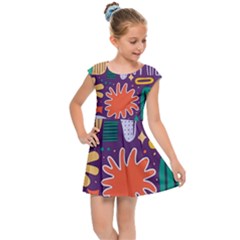 Colorful Shapes On A Purple Background Kids  Cap Sleeve Dress by LalyLauraFLM