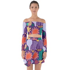 Colorful Shapes On A Purple Background Off Shoulder Top With Skirt Set by LalyLauraFLM